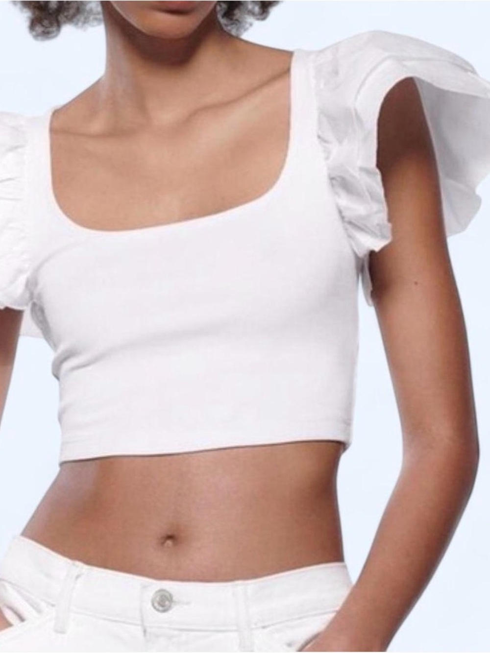 Zara White Puff Sleeve Cropped Top